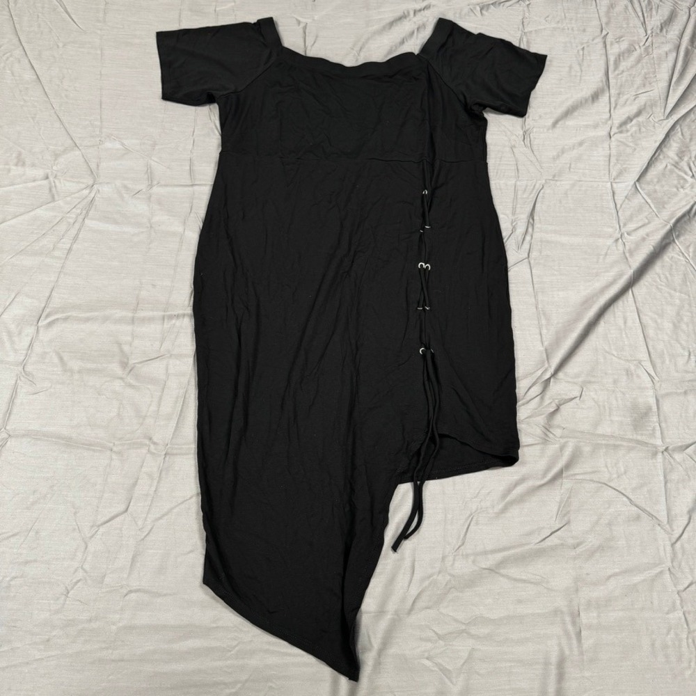 Libian Black Off Shoulder Asymmetrical Hem Lace Up Side Dress XL